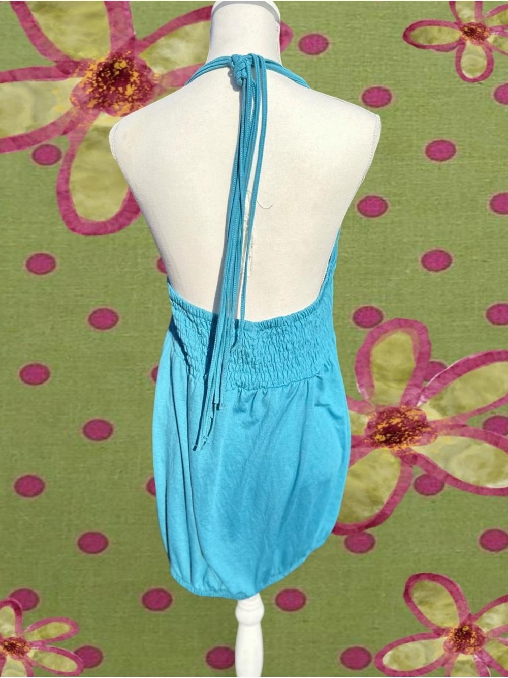 Halter Ruched Babydoll Tank Top - Blue - Picture 6 of 6